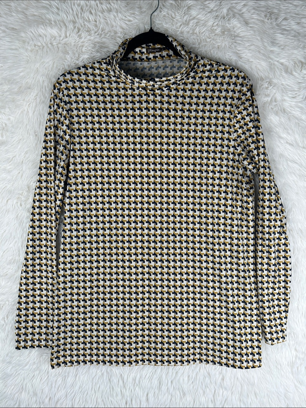 J. McLaughlin Blue, Cream & Gold Geometric Long Sleeve Tee